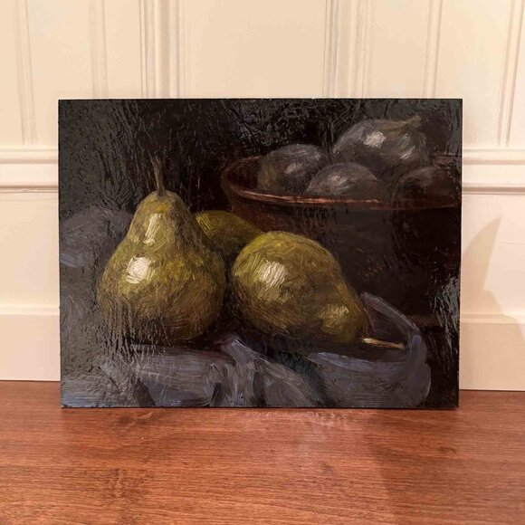 Dark Academia Still Life With Pears & Figs - Gold Frame - Picture 3 of 3